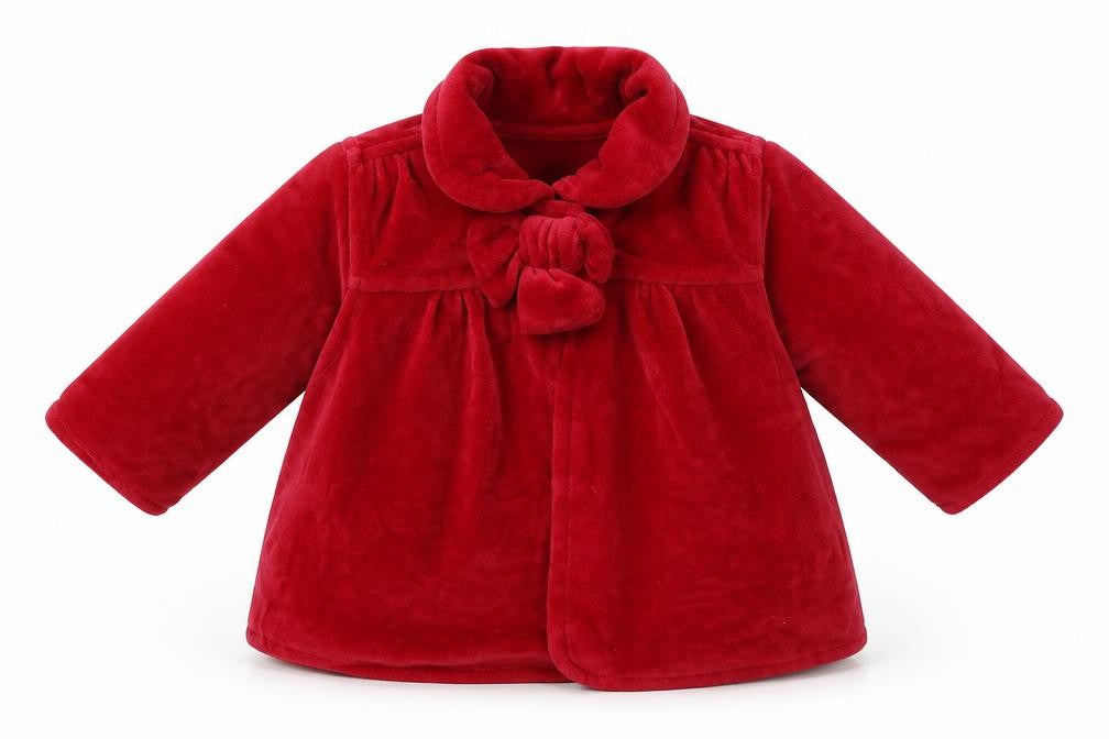 Front view of Pumpkin Patch girls’ red basic jacket jacket, size 3-6, months buckle