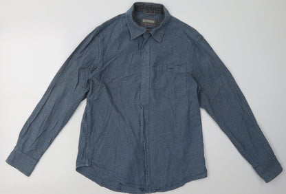 Avenue Mens Blue  Cotton  Button-Up Size M Collared Button