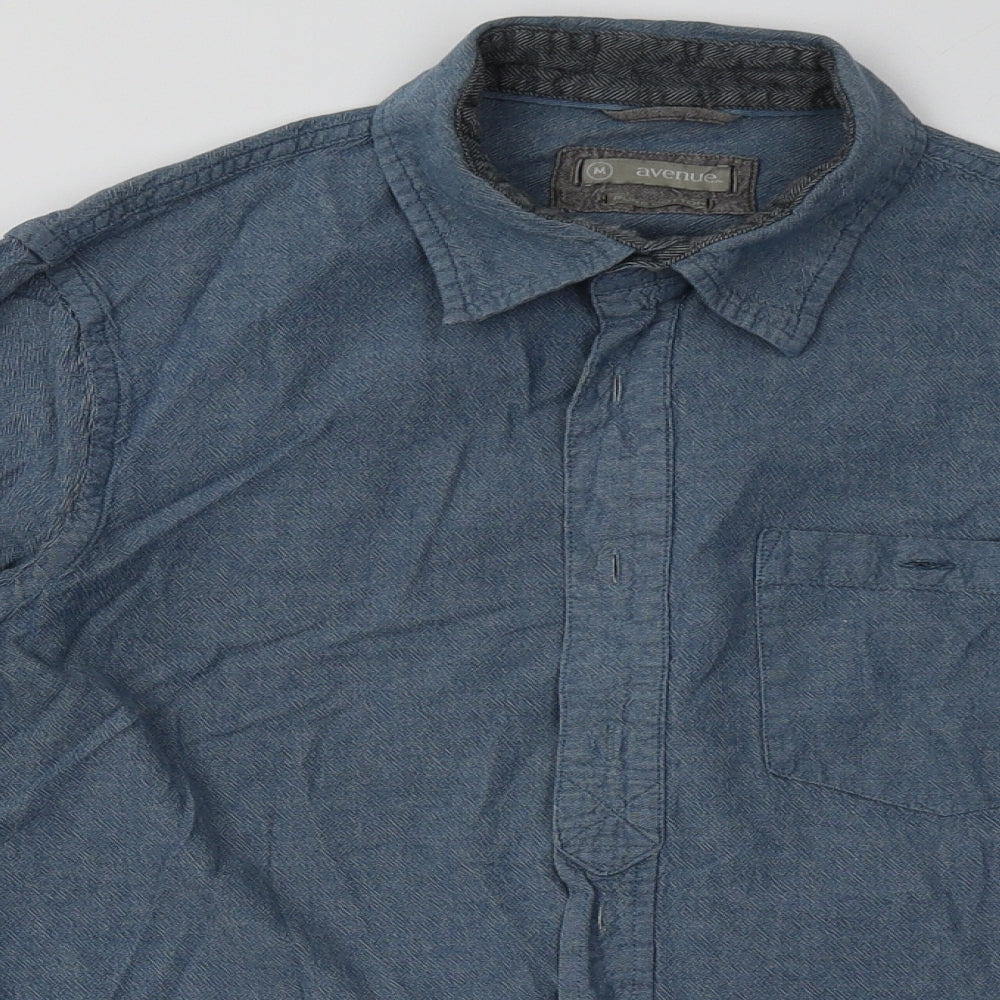 Avenue Mens Blue  Cotton  Button-Up Size M Collared Button