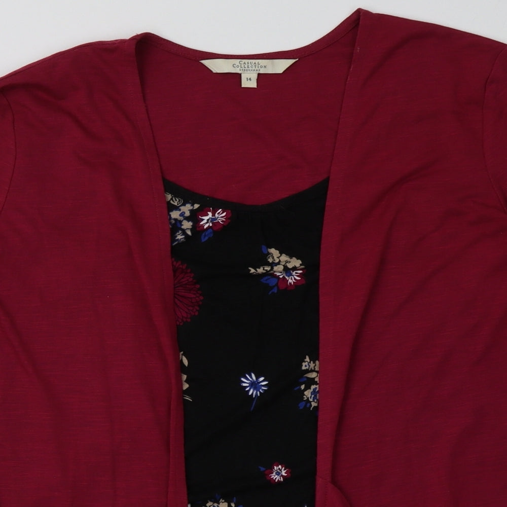 Close-up detail of Debenhams women’s purple floral polyester pullover sweatshirt, size UK 14, pullover