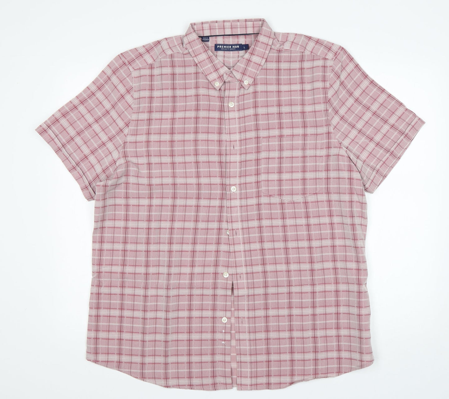 Mens UK Size L Premier Man Pink  Button-Up Short Sleeve Casual Shirt