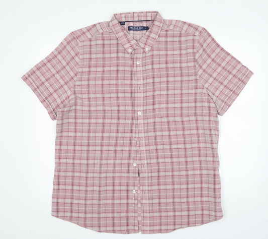 Mens UK Size L Premier Man Pink  Button-Up Short Sleeve Casual Shirt