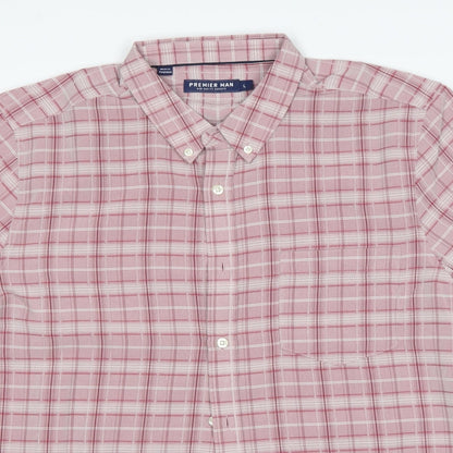 Mens UK Size L Premier Man Pink  Button-Up Short Sleeve Casual Shirt