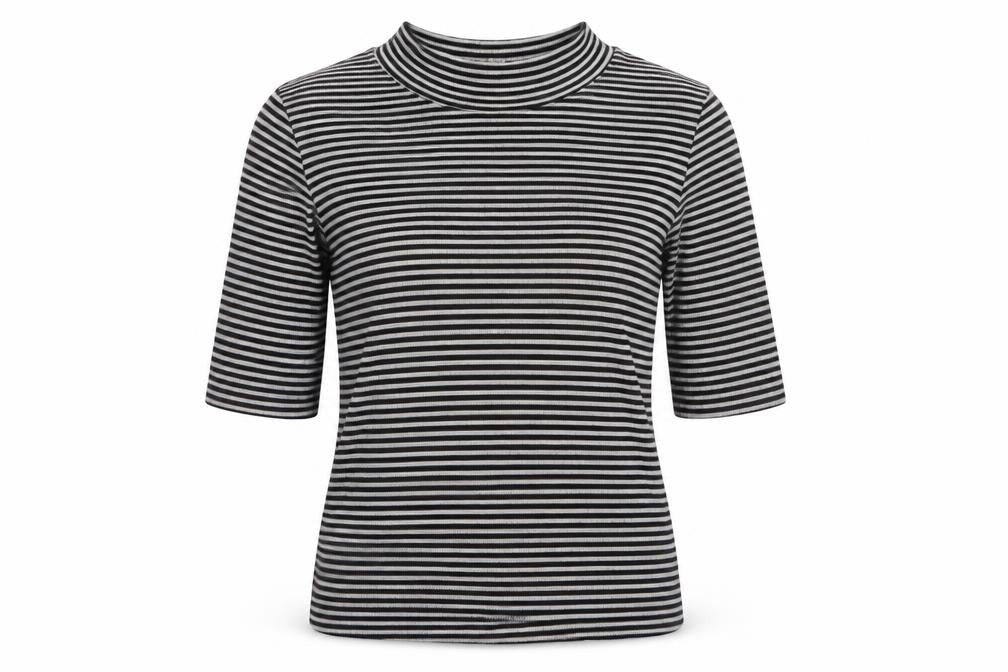 Front view of H&M women’s multicoloured round neck striped cotton jumper, size XS