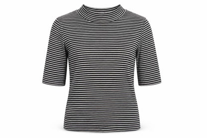 Front view of H&M women’s multicoloured round neck striped cotton jumper, size XS