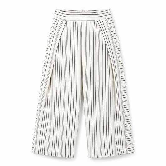 Front view of Topshop women’s multicoloured striped polyester cropped trousers, size UK 6, 22-inch leg regular