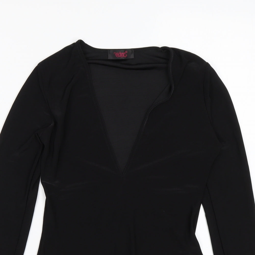 Close-up detail of EDGE women’s black polyester bodysuit one-piece, size UK 8