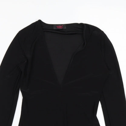 Close-up detail of EDGE women’s black polyester bodysuit one-piece, size UK 8