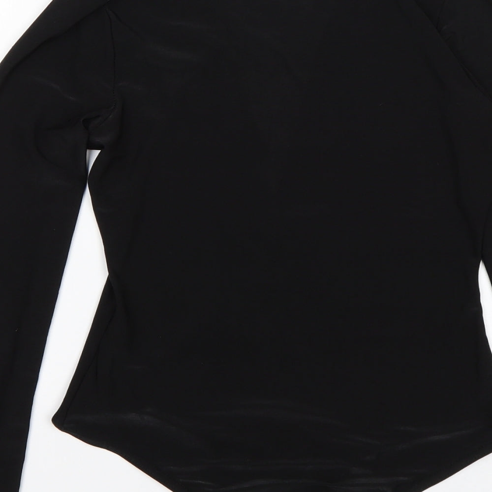 Brand and care label for EDGE women’s black polyester bodysuit one-piece, size UK 8