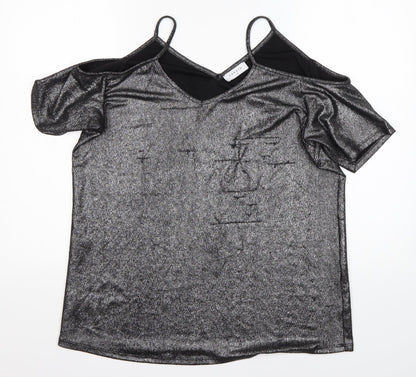 Papaya Womens Silver  Polyester Basic Blouse Size 12 V-Neck