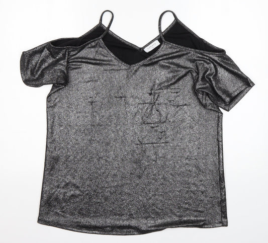 Papaya Womens Silver  Polyester Basic Blouse Size 12 V-Neck