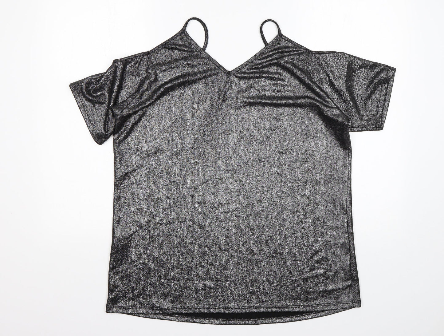 Papaya Womens Silver  Polyester Basic Blouse Size 12 V-Neck