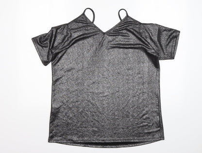 Papaya Womens Silver  Polyester Basic Blouse Size 12 V-Neck