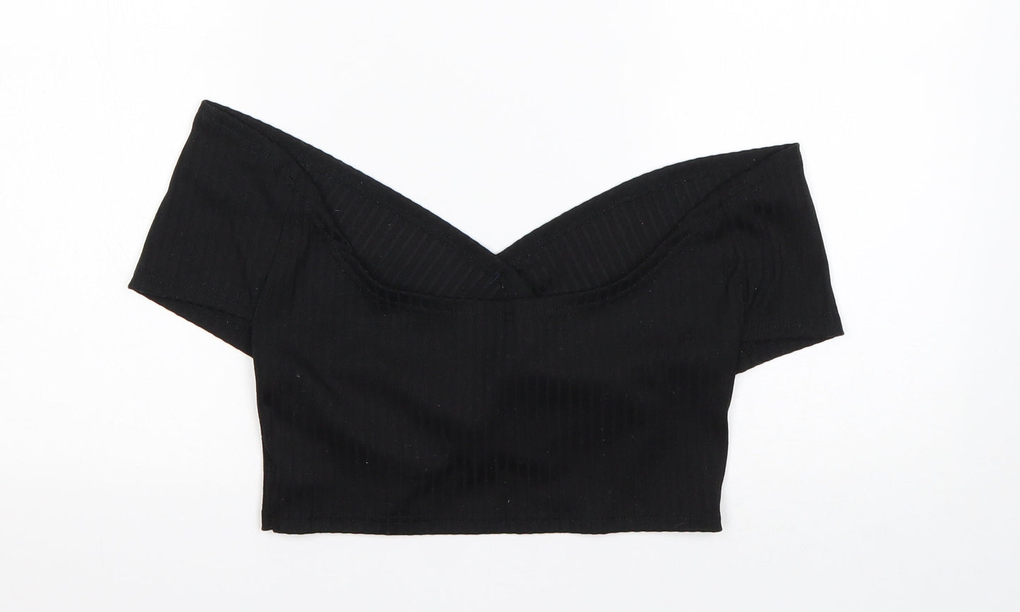 Shein  Womens Black  Cotton Cropped T-Shirt Size L V-Neck