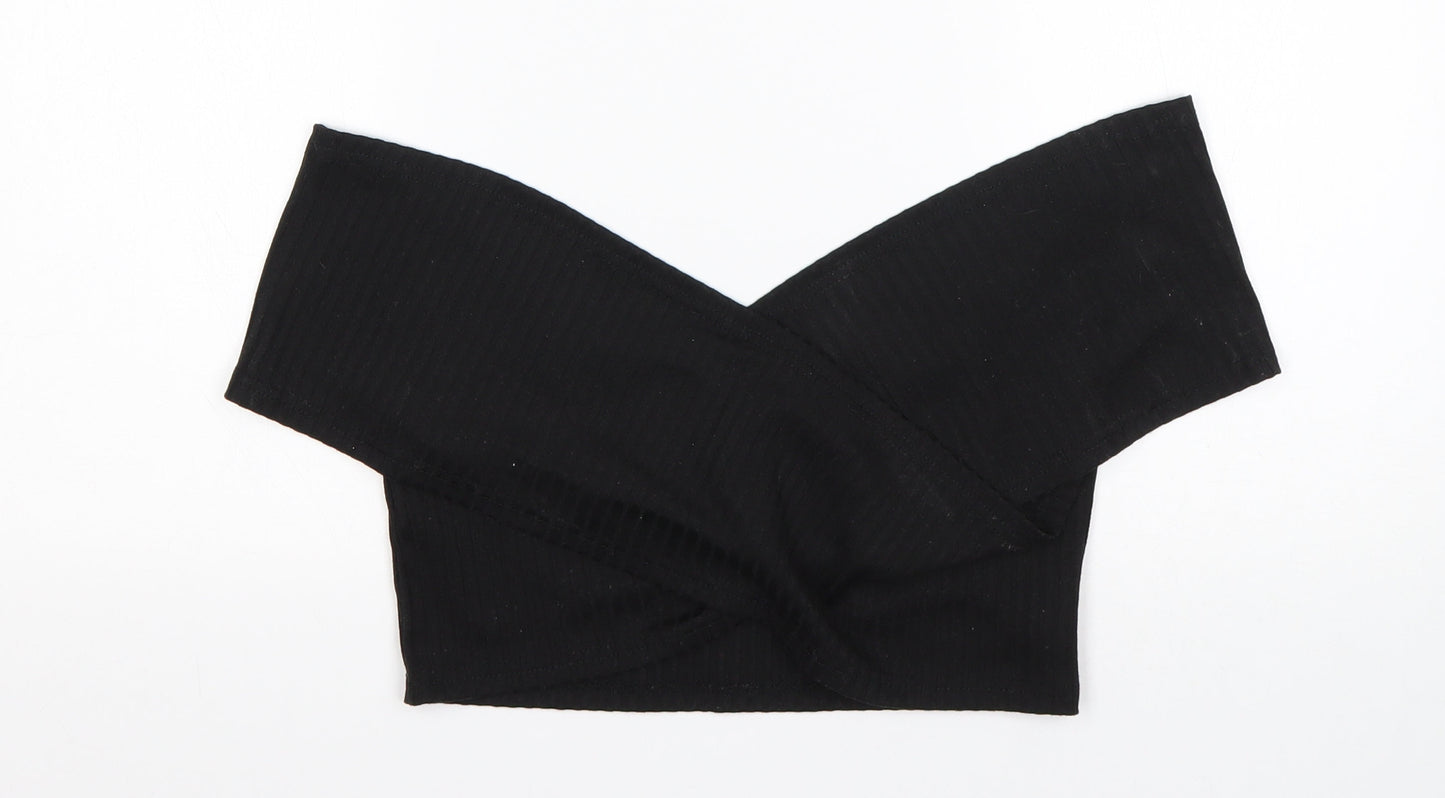 Shein  Womens Black  Cotton Cropped T-Shirt Size L V-Neck