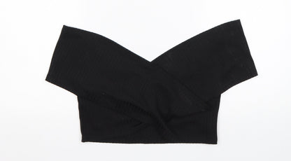 Shein  Womens Black  Cotton Cropped T-Shirt Size L V-Neck