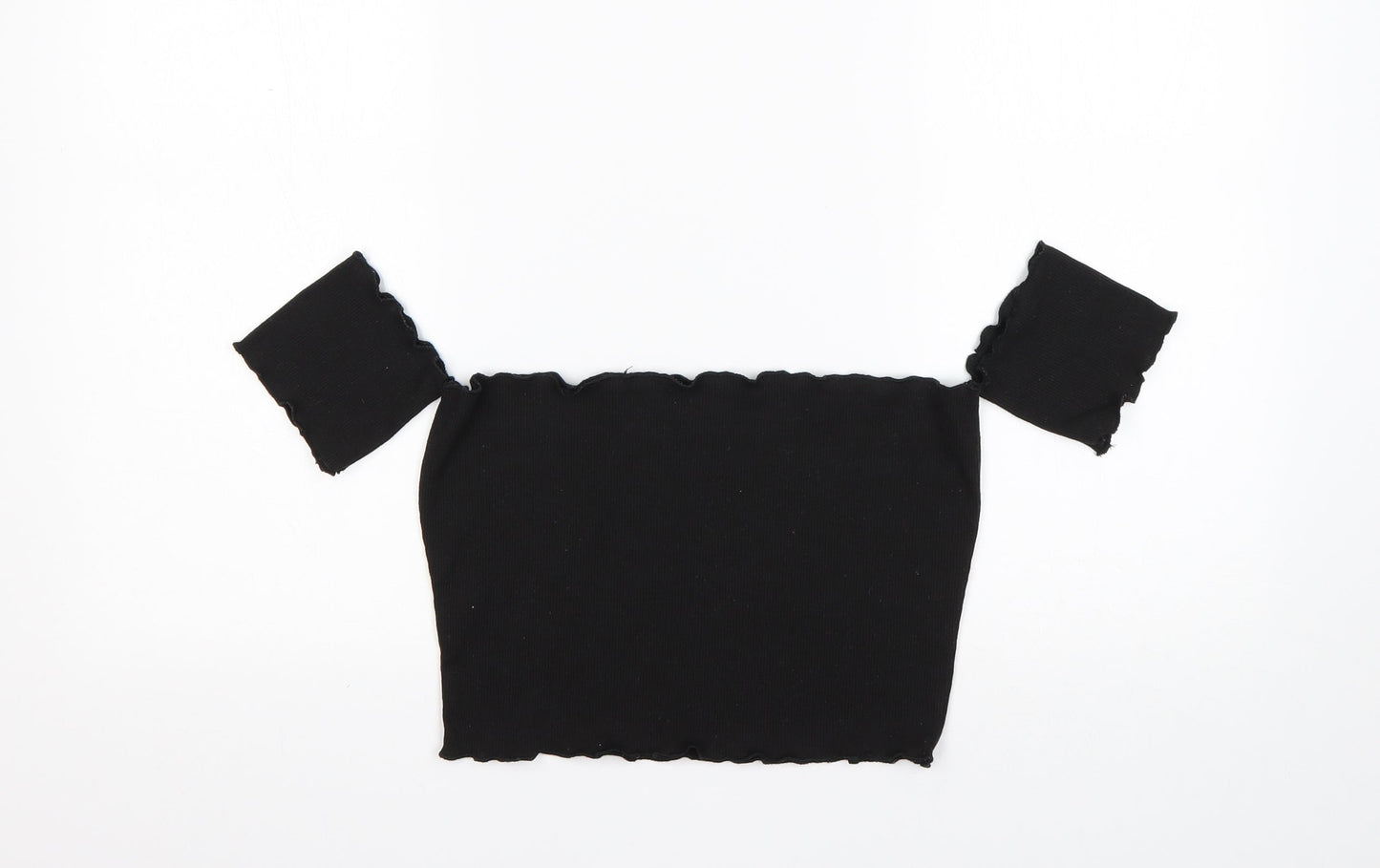 Shein  Womens Black  Cotton Cropped T-Shirt Size L Off the Shoulder