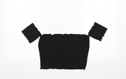 Shein  Womens Black  Cotton Cropped T-Shirt Size L Off the Shoulder