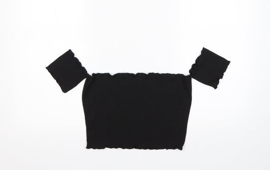 Shein  Womens Black  Cotton Cropped T-Shirt Size L Off the Shoulder