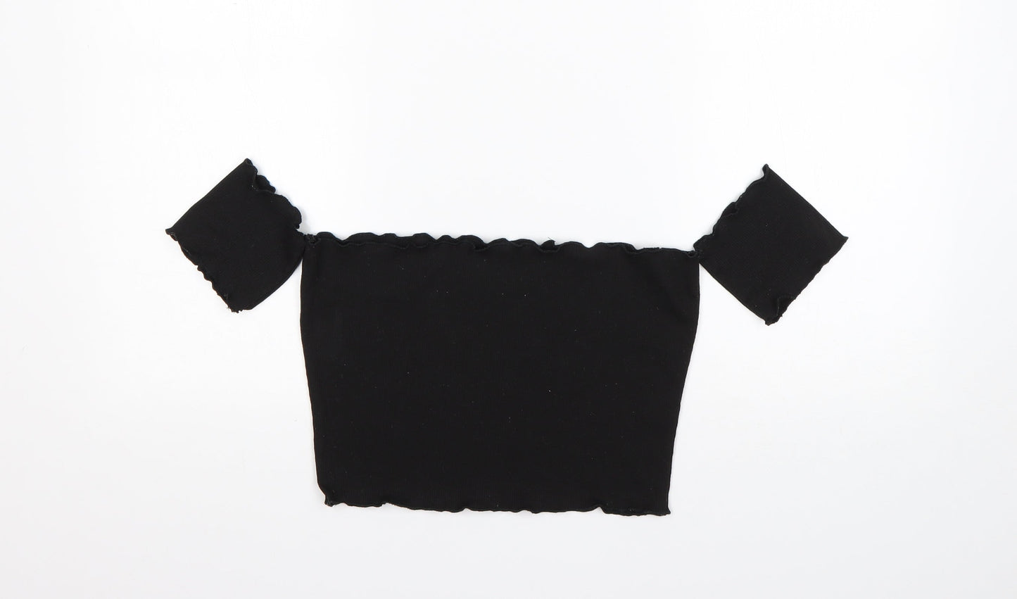 Shein  Womens Black  Cotton Cropped T-Shirt Size L Off the Shoulder