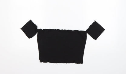 Shein  Womens Black  Cotton Cropped T-Shirt Size L Off the Shoulder