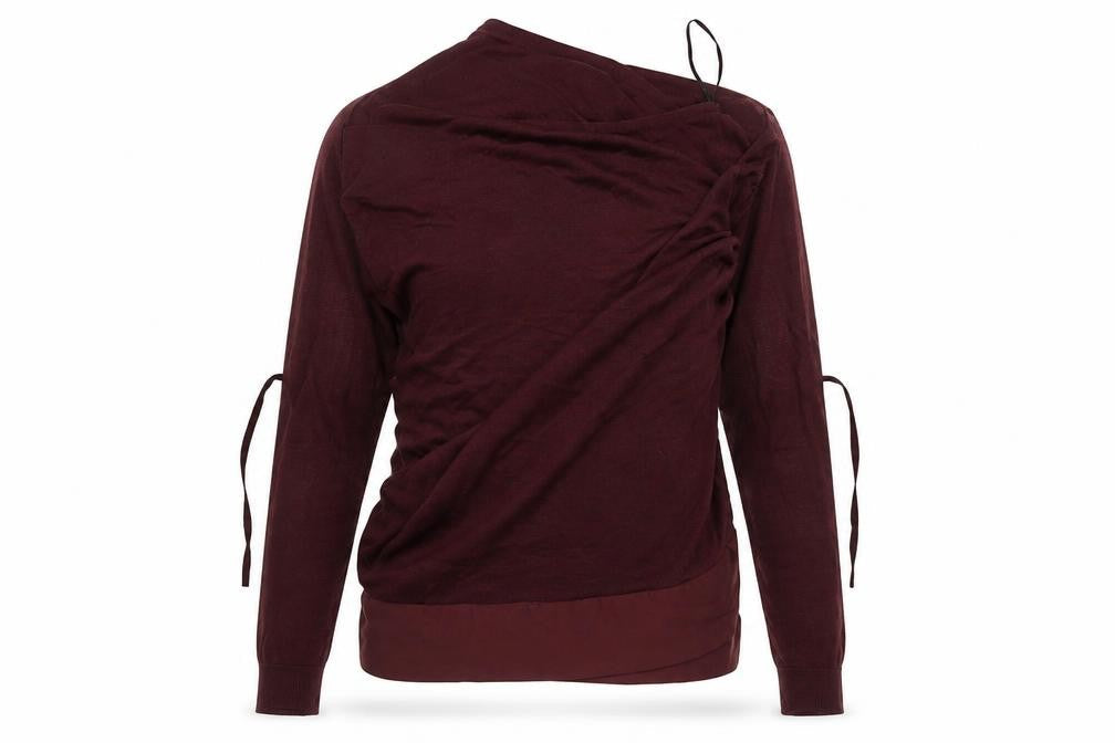 Front view of H&M women’s purple v-neck acrylic cardigan jumper, size M