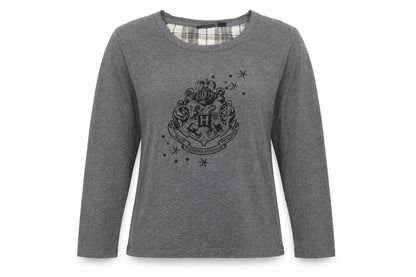 Front view of Primark women’s grey cotton top pyjama top, size S, - harry potter