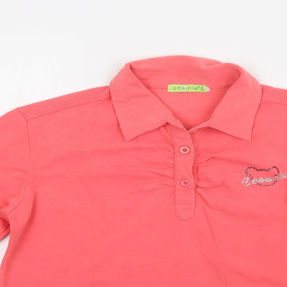 Stadlie Womens Pink  Cotton Henley Sweatshirt Size M  Button
