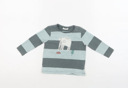 NEXT Baby Green Striped Cotton Basic T-Shirt Size 6-9 Months Crew Neck Snap