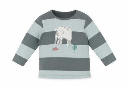 Front view of Next Baby Green Striped Cotton Basic T-Shirt, size 6-9, Months Crew Neck Snap