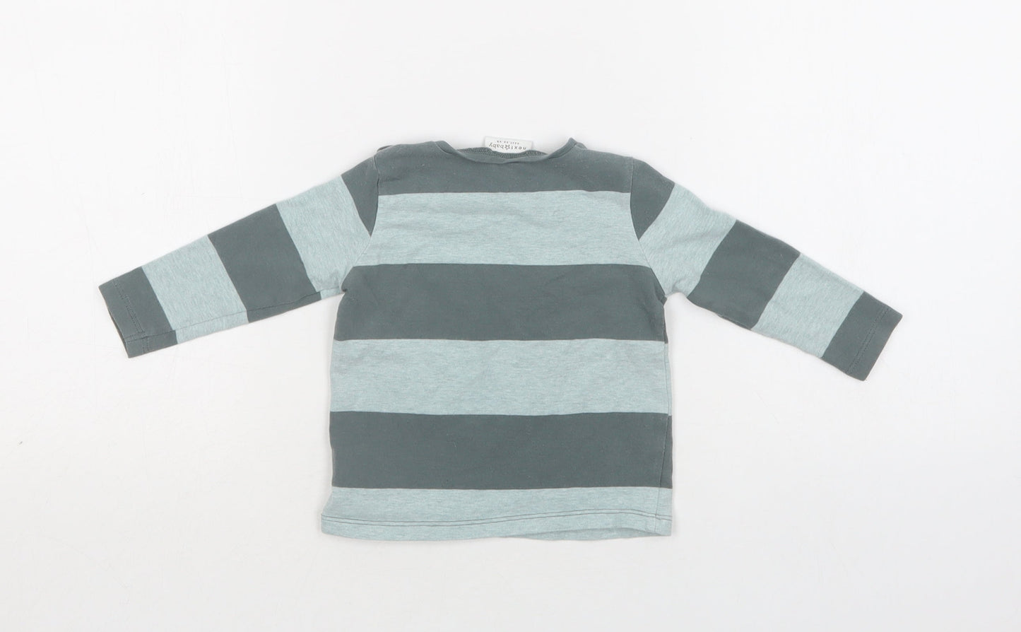 NEXT Baby Green Striped Cotton Basic T-Shirt Size 6-9 Months Crew Neck Snap
