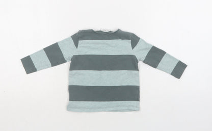 NEXT Baby Green Striped Cotton Basic T-Shirt Size 6-9 Months Crew Neck Snap