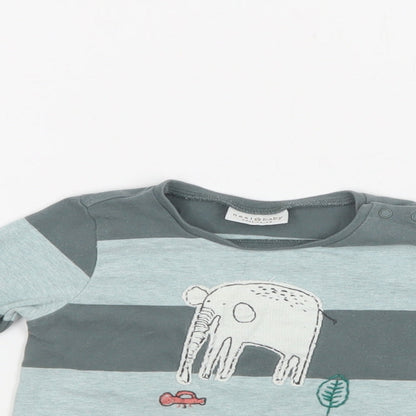 NEXT Baby Green Striped Cotton Basic T-Shirt Size 6-9 Months Crew Neck Snap
