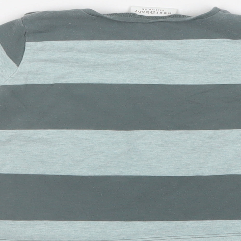 NEXT Baby Green Striped Cotton Basic T-Shirt Size 6-9 Months Crew Neck Snap