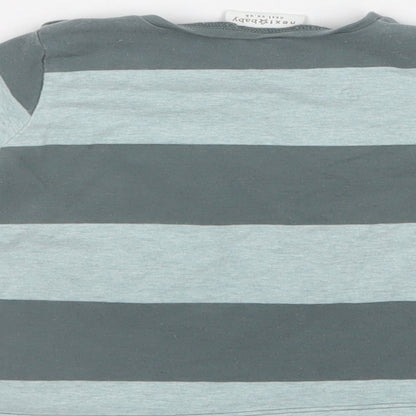NEXT Baby Green Striped Cotton Basic T-Shirt Size 6-9 Months Crew Neck Snap