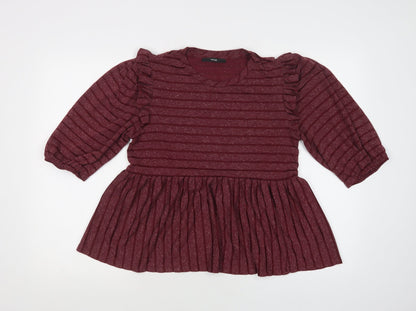 George Womens Purple Striped Polyester Basic Blouse Size 12 Crew Neck