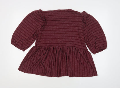 George Womens Purple Striped Polyester Basic Blouse Size 12 Crew Neck