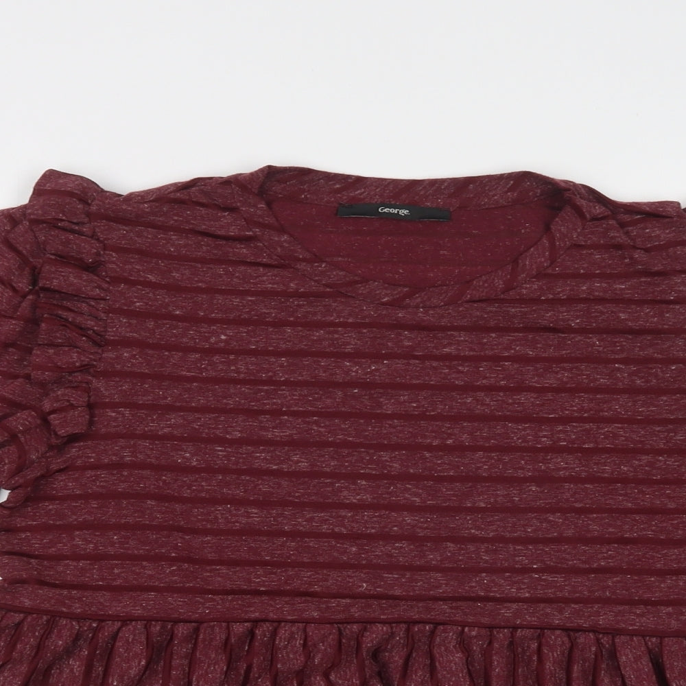 George Womens Purple Striped Polyester Basic Blouse Size 12 Crew Neck