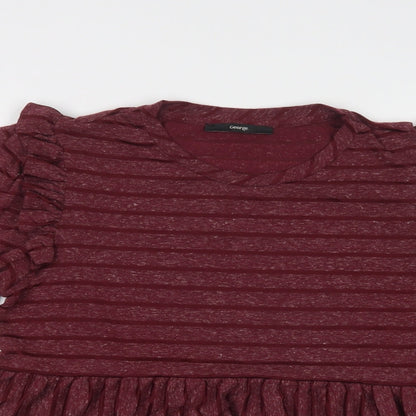 George Womens Purple Striped Polyester Basic Blouse Size 12 Crew Neck