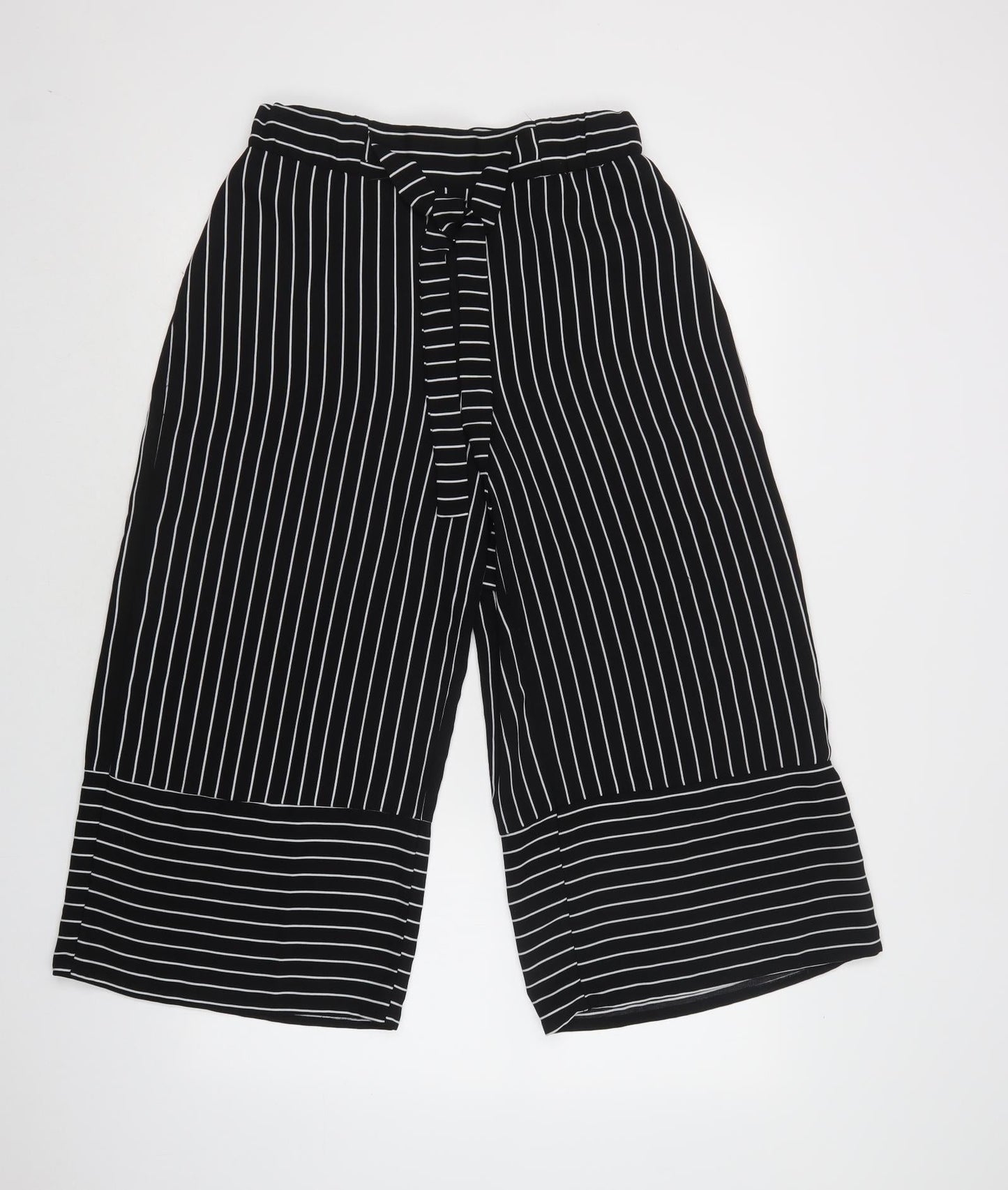 Stradivarius Womens Black Striped  Cropped Trousers Size M L25 in Regular