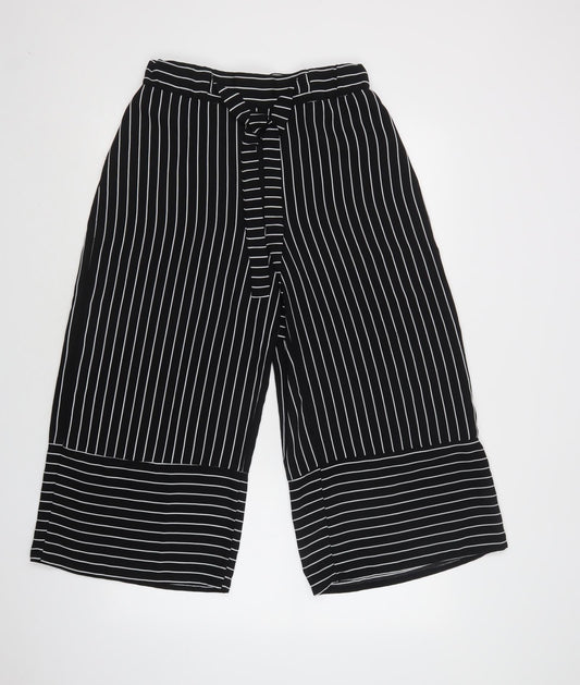 Stradivarius Womens Black Striped  Cropped Trousers Size M L25 in Regular