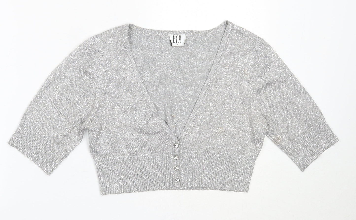 Bay Womens Silver V-Neck  Viscose Cardigan Jumper Size 12