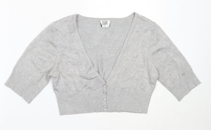 Bay Womens Silver V-Neck  Viscose Cardigan Jumper Size 12