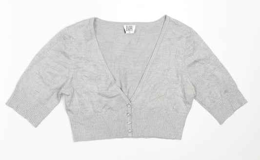Bay Womens Silver V-Neck  Viscose Cardigan Jumper Size 12