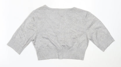 Bay Womens Silver V-Neck  Viscose Cardigan Jumper Size 12