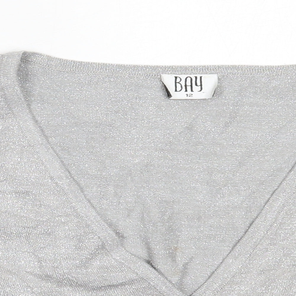 Bay Womens Silver V-Neck  Viscose Cardigan Jumper Size 12