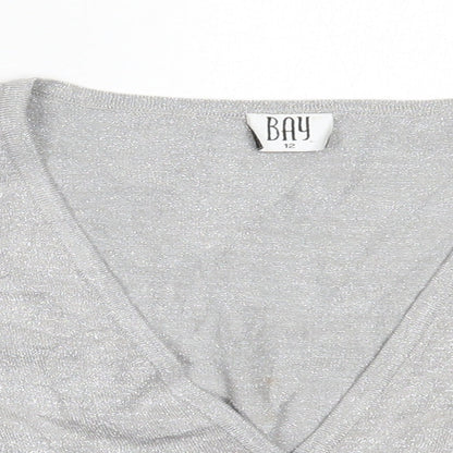 Bay Womens Silver V-Neck  Viscose Cardigan Jumper Size 12