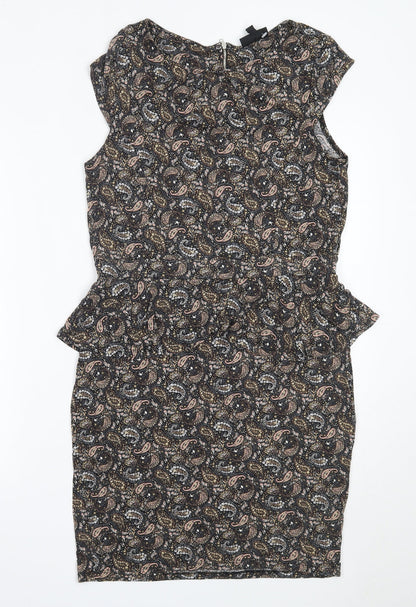 Warehouse Womens Black Paisley Viscose Shift  Size 16  Round Neck