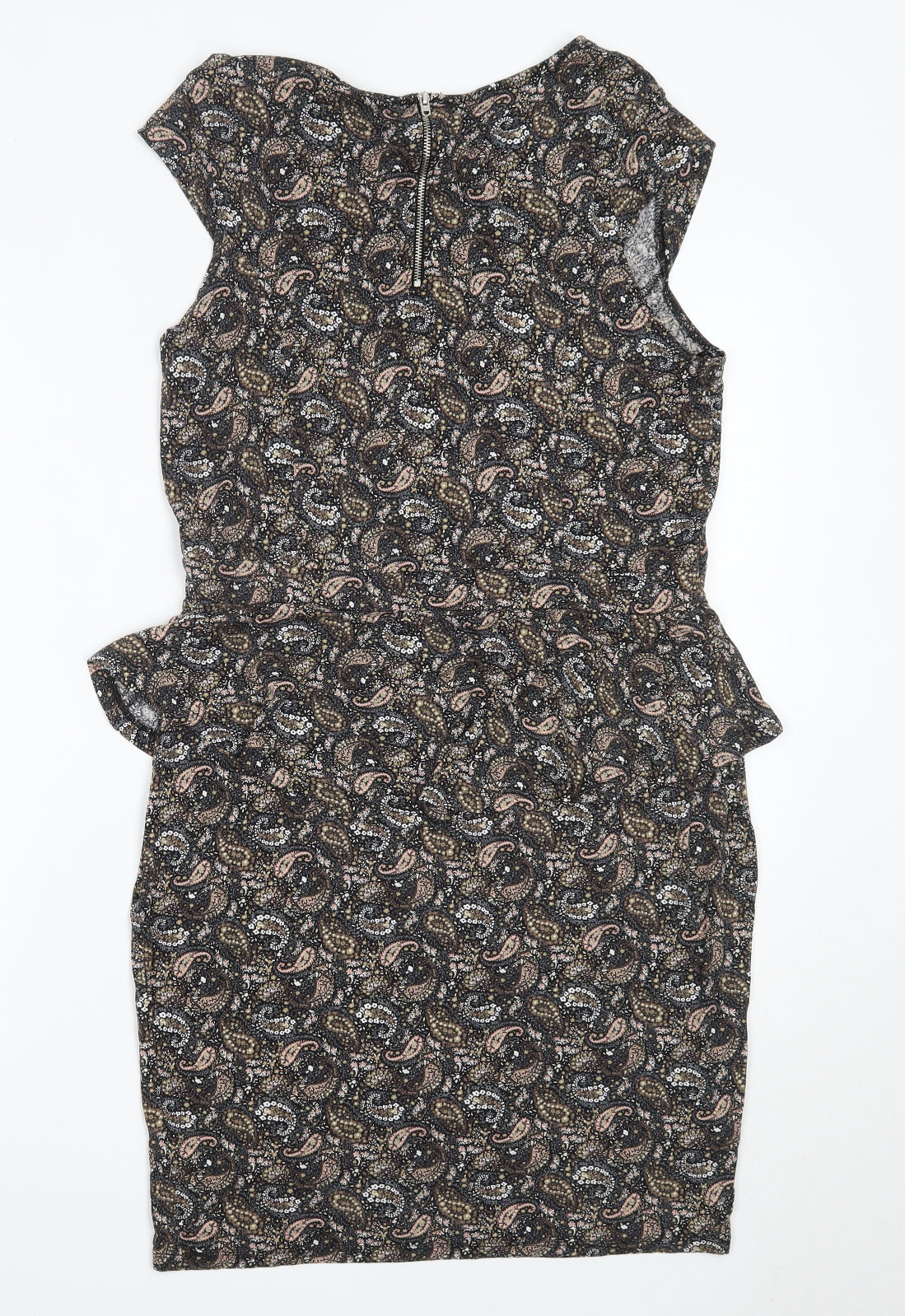 Warehouse Womens Black Paisley Viscose Shift  Size 16  Round Neck