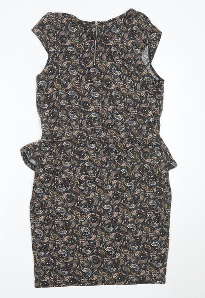 Warehouse Womens Black Paisley Viscose Shift  Size 16  Round Neck